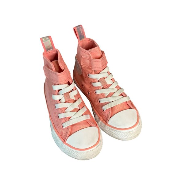 Converse Kids All Star Hi Shimmer Pink Sneakers W/ Velcro Strap Size 12 Youth - Picture 4 of 8